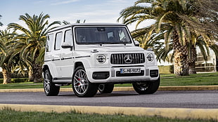 white Mercedes-Benz G, Mercedes-Benz AMG G 63, 2018 Cars, 4k HD wallpaper