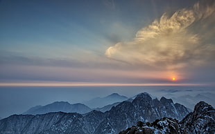 gray mountain, nature, landscape, sunset, mountains