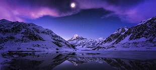 snow-covered mountains, landscape, nature, lake, mountains