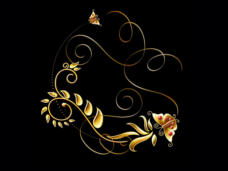 gold-colored flower 3D illustration HD wallpaper