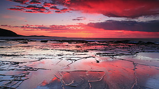 seashore, sunset, sea, reflection, sky HD wallpaper