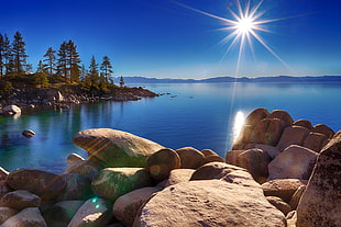 beige stones on body of water