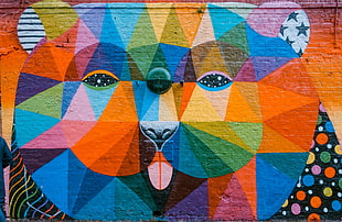 multicolored lion graffiti, Graffiti, Art, Muzzle HD wallpaper