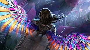angel, wings, stained glass, fantasy art HD wallpaper