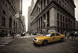 yellow Ford taxi sedan, taxi, New York City, traffic, vehicle HD wallpaper