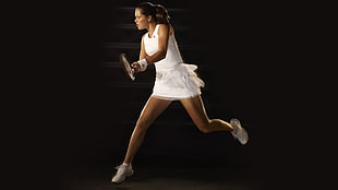 woman in white sleeveless dress holding lawn tennis racket HD wallpaper