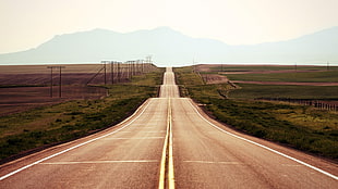 brown asphalt road, landscape, road