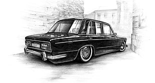 classic black sedan sketch HD wallpaper