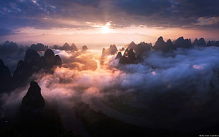 aerial view photography of mountains with clouds, nature, landscape, mountains, clouds