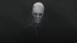 man in black portrait painting, monochrome, bald, black clothing, scars HD wallpaper