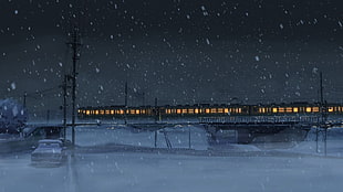 snow storm on street digital wallpaper, 5 Centimeters Per Second, Makoto Shinkai , winter, snow