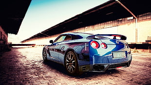 blue sports coupe, car, Nissan, Nissan GTR, blue cars