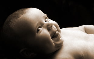 high angle photo of smiling baby HD wallpaper