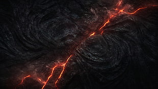 red lava, volcano, smoke, lava, nature HD wallpaper