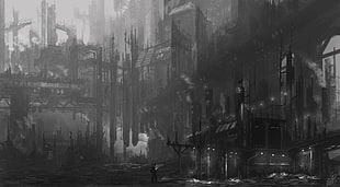 gray and black abandoned city illustration HD wallpaper