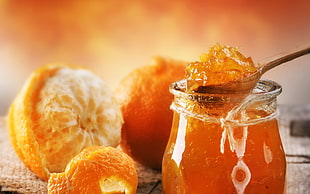 orange marmalade on clear glass container HD wallpaper