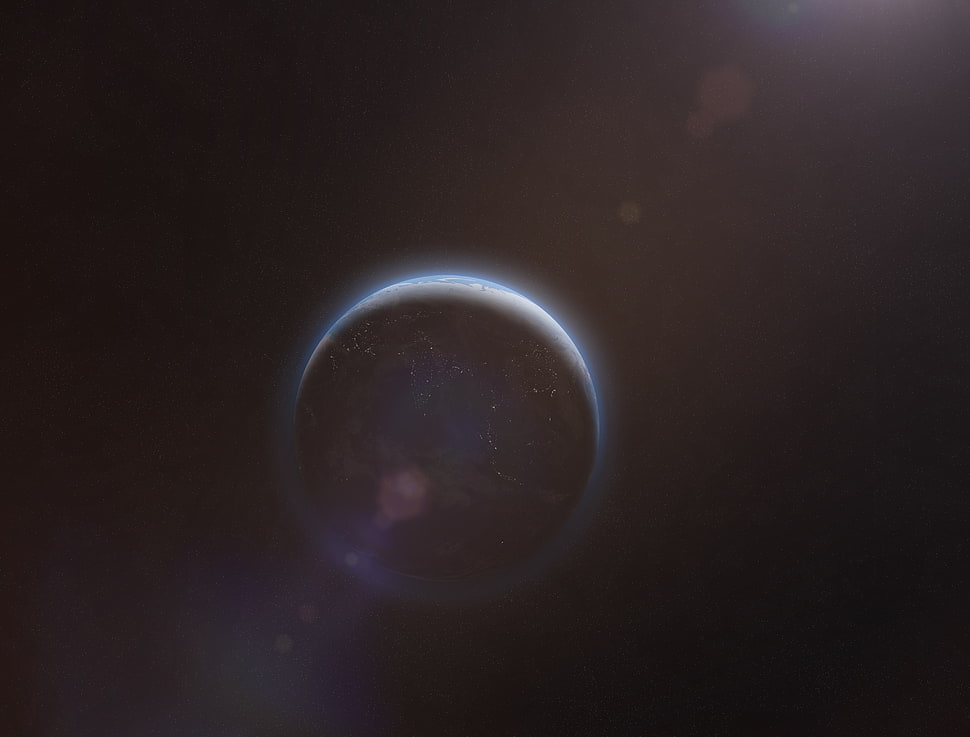 Round black and gray metal tool, space, planet, lens flare HD wallpaper ...