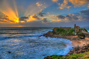 panoramic photography of sea during golden hour HD wallpaper