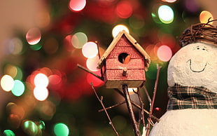 microshot photography of red wooden bird house HD wallpaper
