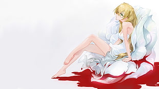 yellow-haired female anime character wallpaper, Kekkai Sensen, flowers, blood, White (Kekkai Sensen) HD wallpaper