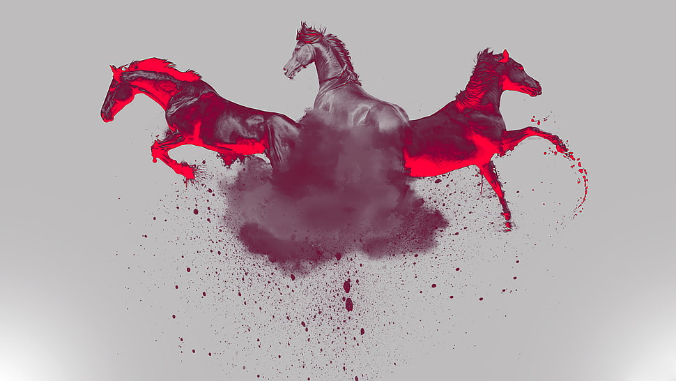 illustration of three horses HD wallpaper