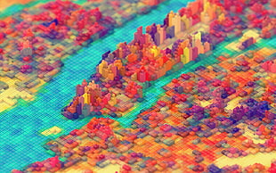 multicolored pixel painting, digital art, cityscape, colorful, New York City