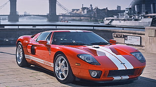 red and black Ford Mustang, car, red cars, Ford GT