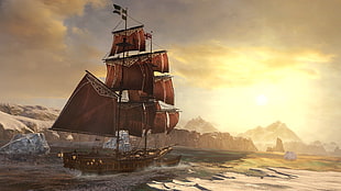 brown sailing ship, video games, Assassin's Creed, Assassins Creed Rogue, remastered HD wallpaper