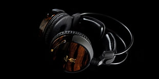 black and brown stereo headphones, headphones, music HD wallpaper