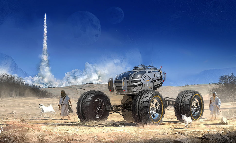 gray and black vehicle, artwork, futuristic, rocket HD wallpaper