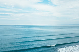 white and blue boat on body of water, sea, waves, landscape