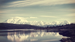body of water, nature, mountains, trees, lake