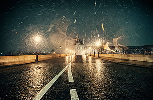 black stone road, road, France, night, Paris