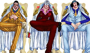 three Onepiece characters illustration, anime, One Piece, Sakazuki, Kizaru HD wallpaper