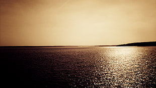 sea and island, sea, sepia, nature, sky HD wallpaper