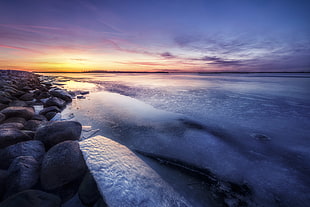 seat waves photo during golden hour sunset, denmark HD wallpaper