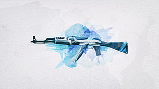 blue and grey AK-47 rifle HD wallpaper