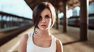 selective focus photography of woman wearing tank top