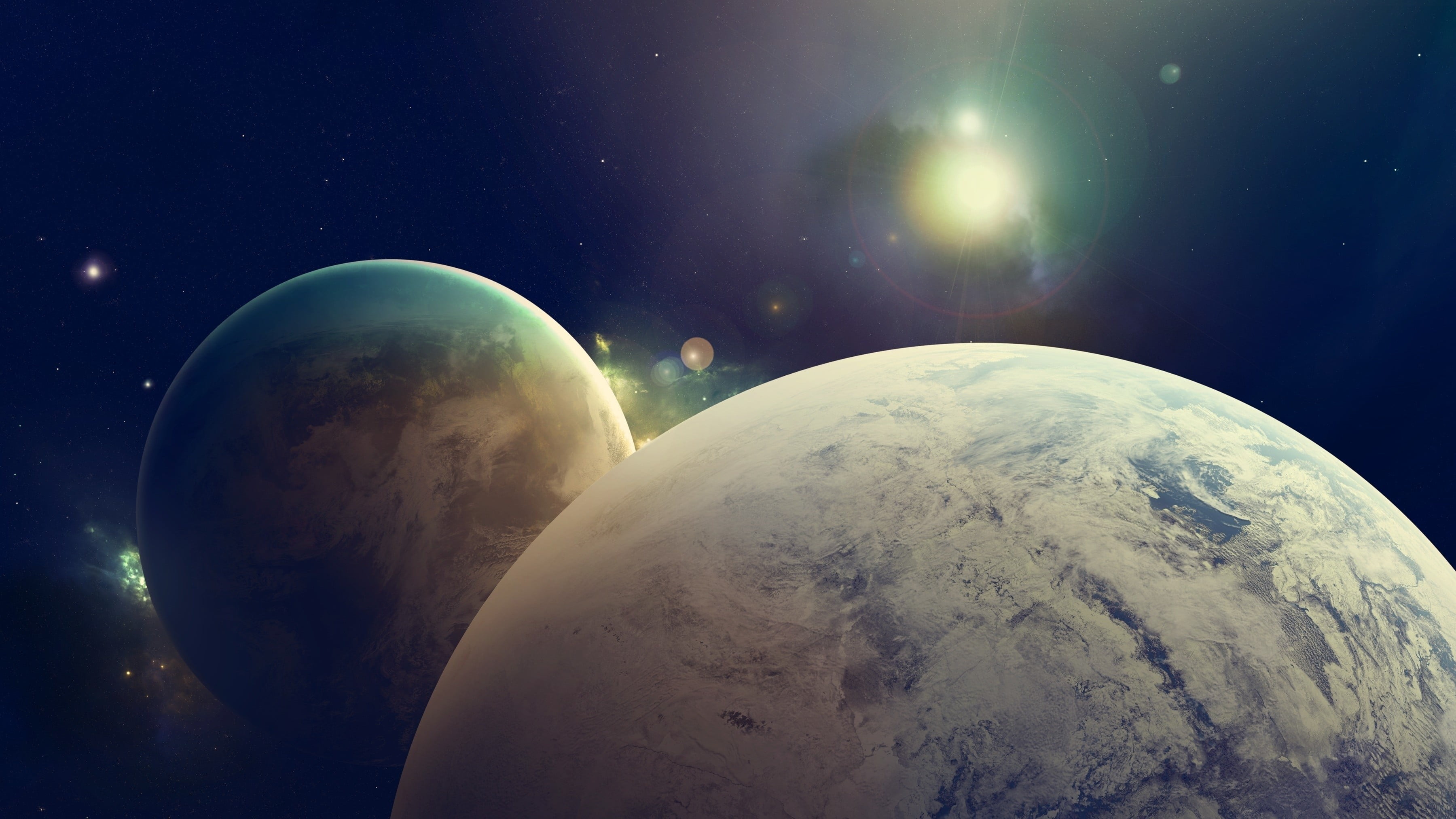 two planets 3D wallpaper, space, planet, digital art, space art