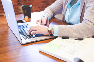 person, woman, macbook pro, working