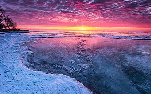 gray sea, nature, landscape, snow, lake