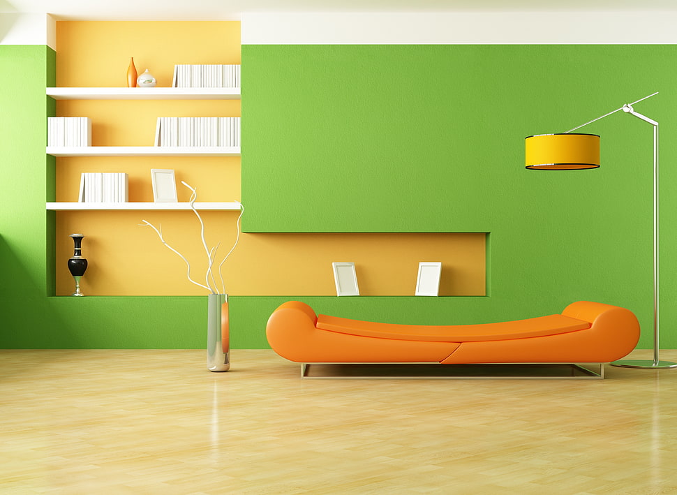 orange leather chaise lounge HD wallpaper