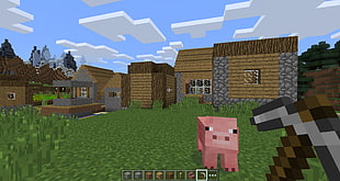 pig near house minecraft game HD wallpaper
