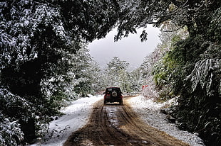 black SUV, nature, landscape, photography, winter HD wallpaper