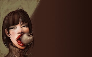 woman biting an apple painting HD wallpaper