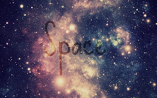 galaxy with space text overla, space, nebula, stars HD wallpaper