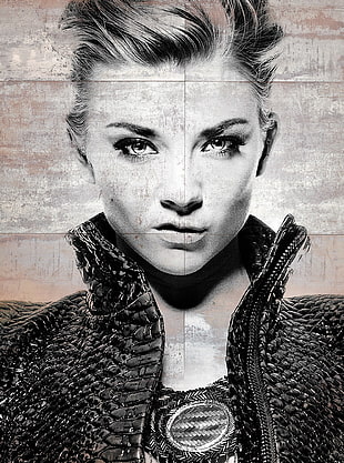 female grayscale photo 6-panel painting, Natalie Dormer , actress HD wallpaper