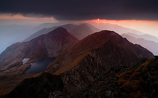 brown mountain, landscape, nature, mountains, sunset HD wallpaper