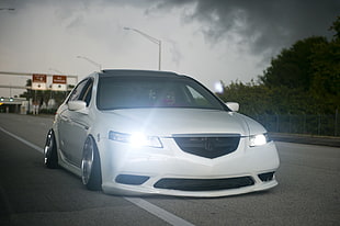 white Acura sedan, car, Acura TSX, Stance, tuning HD wallpaper