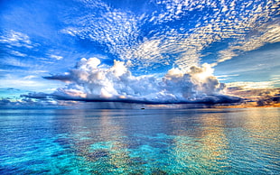 white clouds, beach, landscape, sea, rain